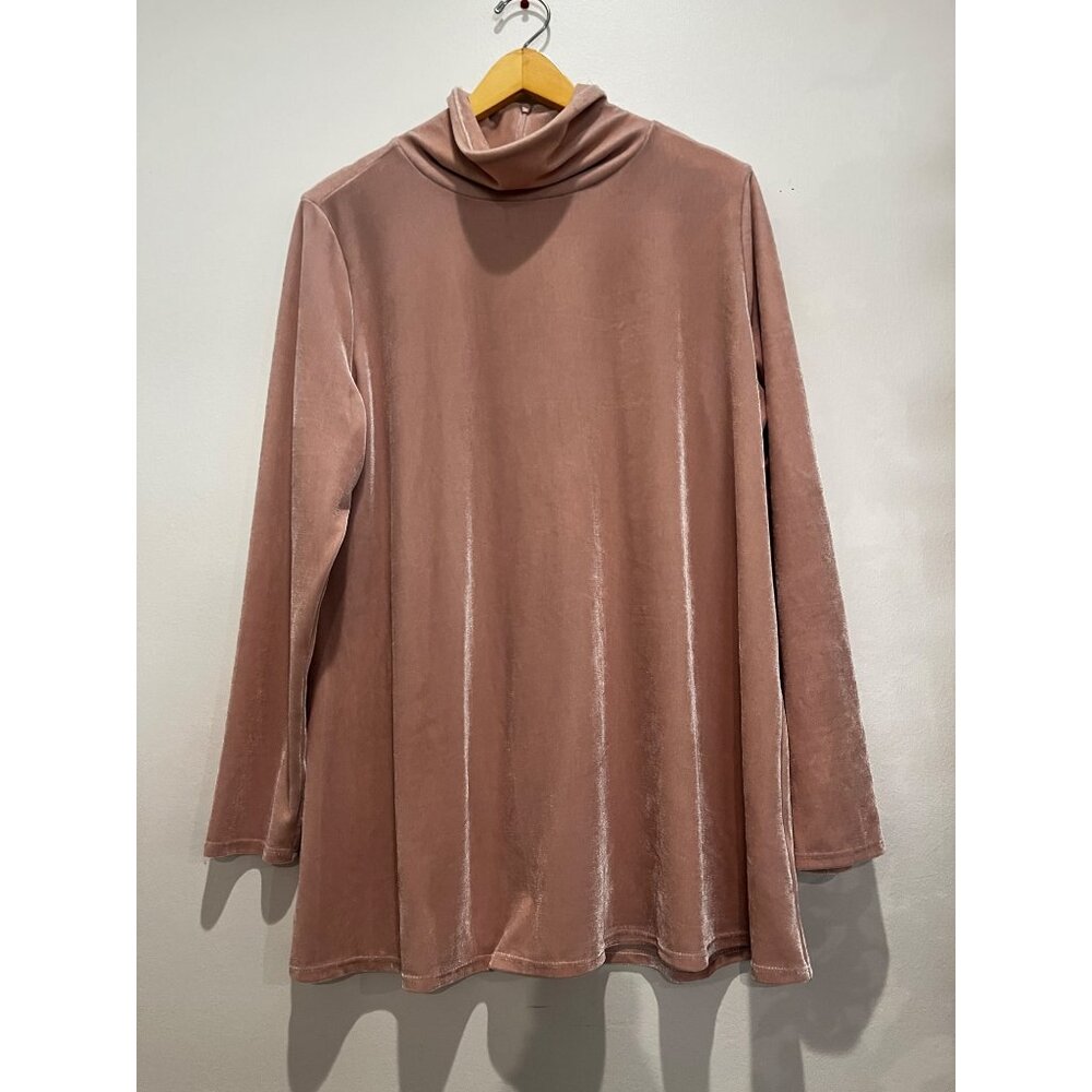 Soft Surroundings Velvety Mock Shirt peachy pink ls velour stretchy sz Lg